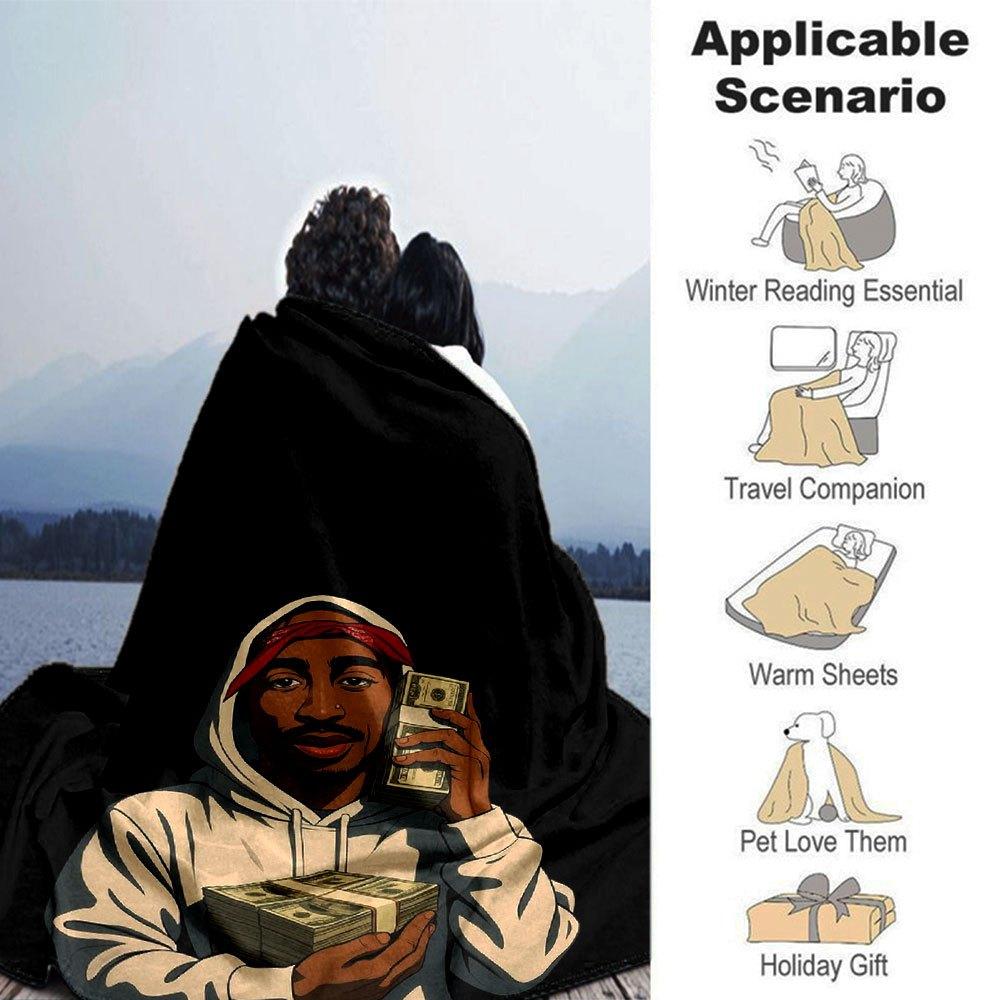 1 Stück 2Pac Hip Hop Decke Weich Leicht Ganzjahres Mehrzweck Überwurf für Sofa, Bett, Büro & Picknicks, Französischer Stil mit Ikonischem Albumcover & Zitaten