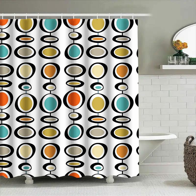 Vintage Brick Pattern Shower Curtain Waterproof Fabric For Bathroom Decorations In Red White Colorway With Metal Rings