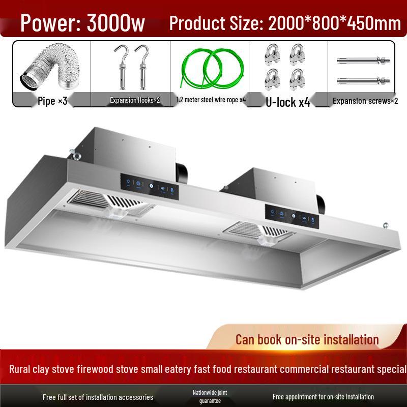 Commercial High-Suction Stainless Steel Range Hood for Restaurants with Wood-Fired Stove Purification
