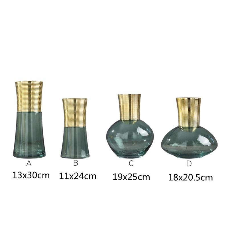 Metal Glass Vase Gold Round Flower Arrangement Accessories Flower Vase Home Furnishing Decoration Transparent Terrarium