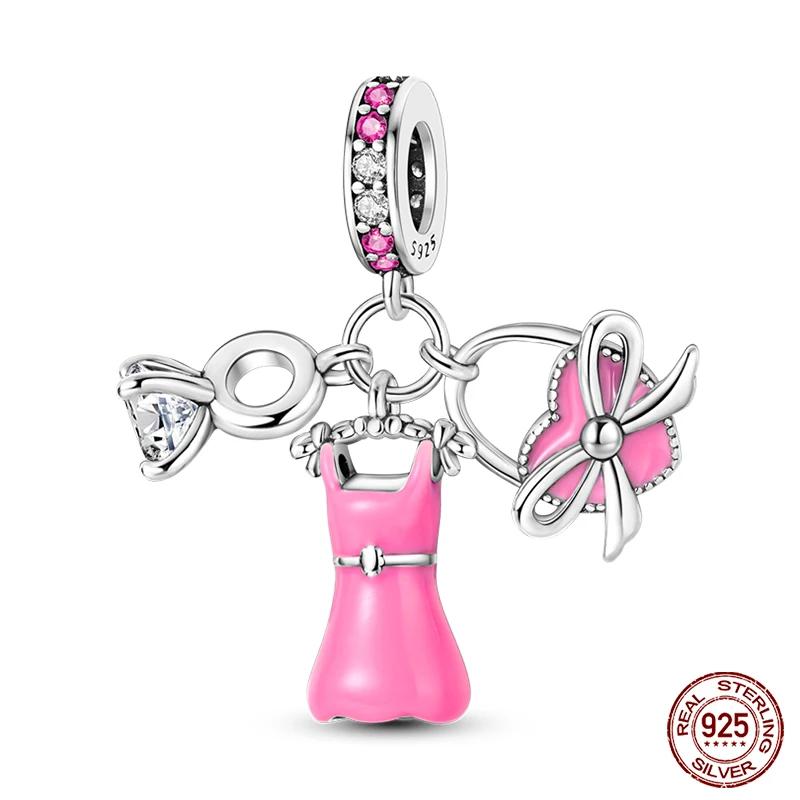 Original Copper Charms Bead Inlaid Zirconium Ballet Shoes Bag Rose Pendants Fit Bangle Bracelet Diy Jewellery Marking