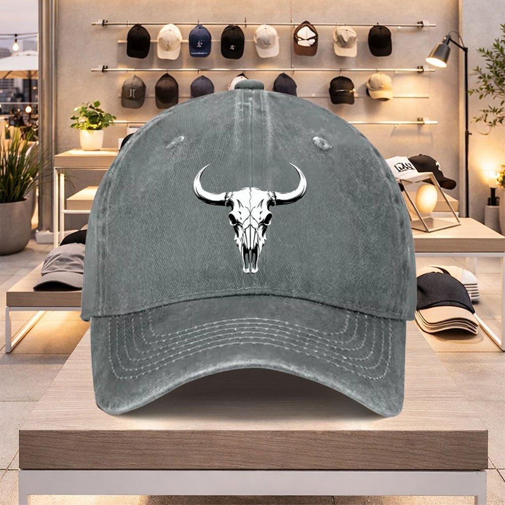 Bull Skull Baseball Cap for Unisex and Women  Lightweight Adjustable Flat Brim Hat for Spring Summer Valentines Day