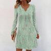 Women's Long-sleeved Casual Midi Dresses V-Neck Print  Casual Dress