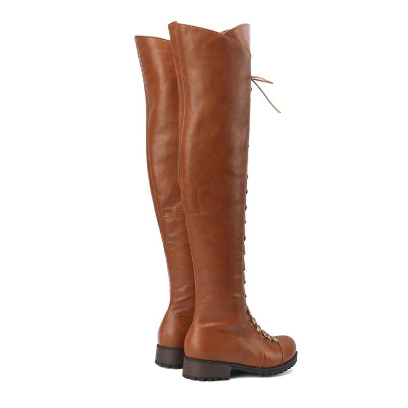 Fashion New Retro Riding Lace-up Women Flat Thigh Boots Western Over The Knee Boots Fashion Women Shoes Round Toe Long Boots Winter 2025