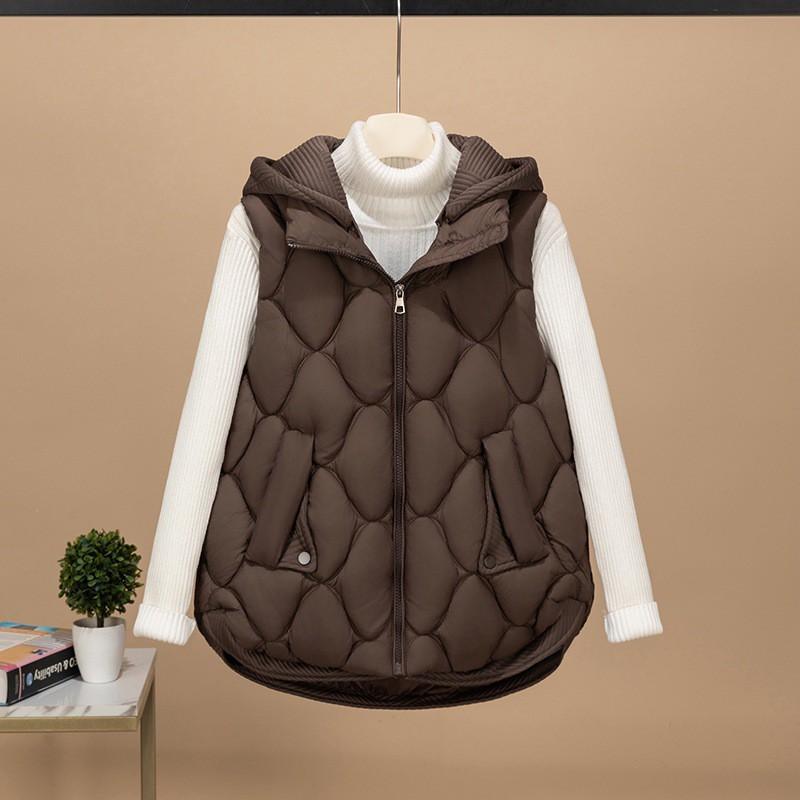 Womens Lightweight Puffer Vest With Detachable Knit Hood Loose Sleeveless Cotton-Padded Gilet Fall Winter