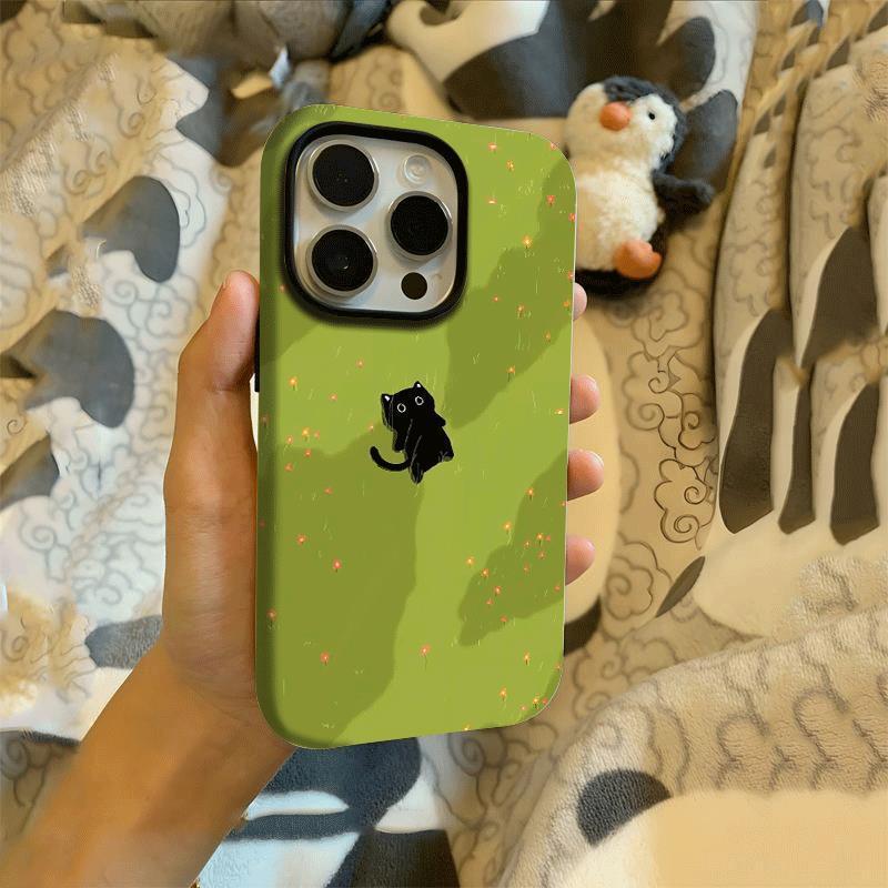 

Зелено-черный чехол для телефона с изображением черной кошки для Apple iPhone 17 ProMax - Двухслойная пленка, жесткий корпус, противоударный, полное покрытие для iPhone 17/16/15/14/13/12/11/Plus/Pro apple 17promax зелёный