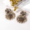   personalized retro screw closure double-layer flower alloy pendant earrings, high-end versatile design women's models