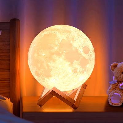 Moon Lamp 128 Colors Moon Night Light LED 3D Printed Moon Lamp 5.9 Inch Table Lamp with Stand and Remote Control USB Plug