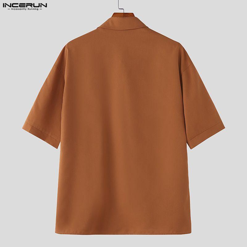 INCERUN Summer Men Short Sleeve Embroidery Loose Casual Vintage Shirts Tops