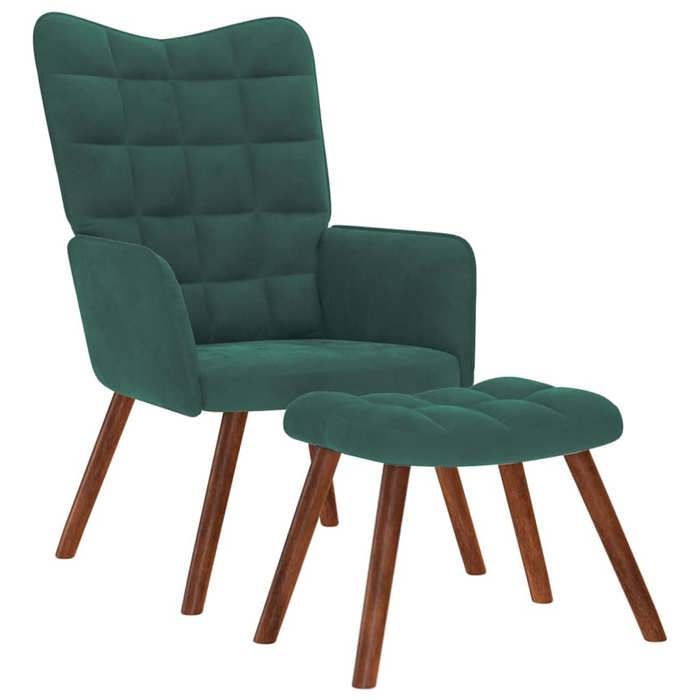 VidaXL Chaise de relaxation avec tabouret Vert foncé Velours, chaise, chaise de salon, fauteuil relax, chaise longue, siège 4016823
