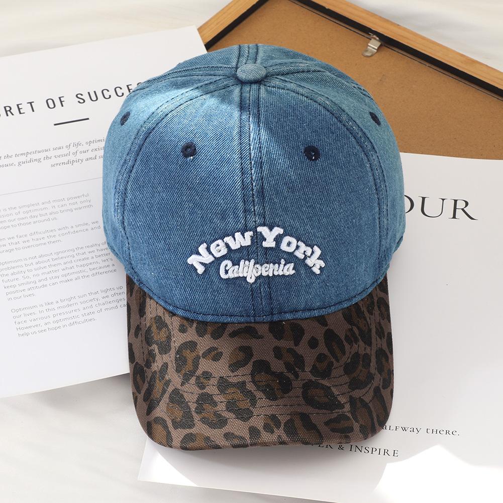 Fashion Korean Style Letter Embroidered Leopard Print Denim Baseball Cap Hip Hop Y2k Peaked Caps For Women Men Snapback Hats