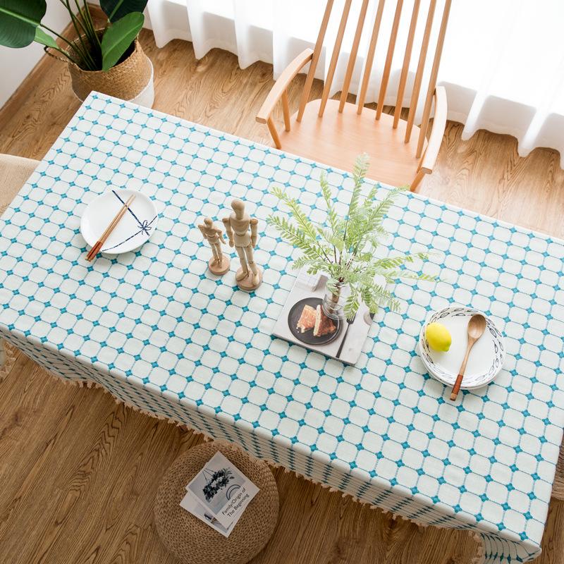 Stylish And Simple Embroidery Plaid Dining Table Cloth Fabric Cotton And Linen Small Fresh Home Living Room Rectangular Coffee Table Dining Mat