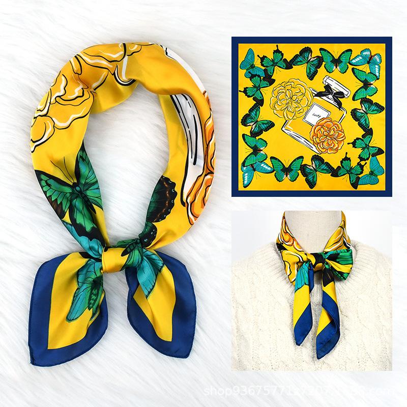Spring and summer 71 new blue butterfly fashion commuter silk scarf pink perfume plant flower small square scarf scarf