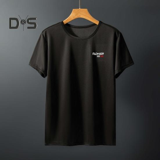 Summer Men Top Ice Silk Quick-drying Short Sleeves O Neck Loose Solid Color Thin Breathable Elastic Casual Pullover Daily Sport Top