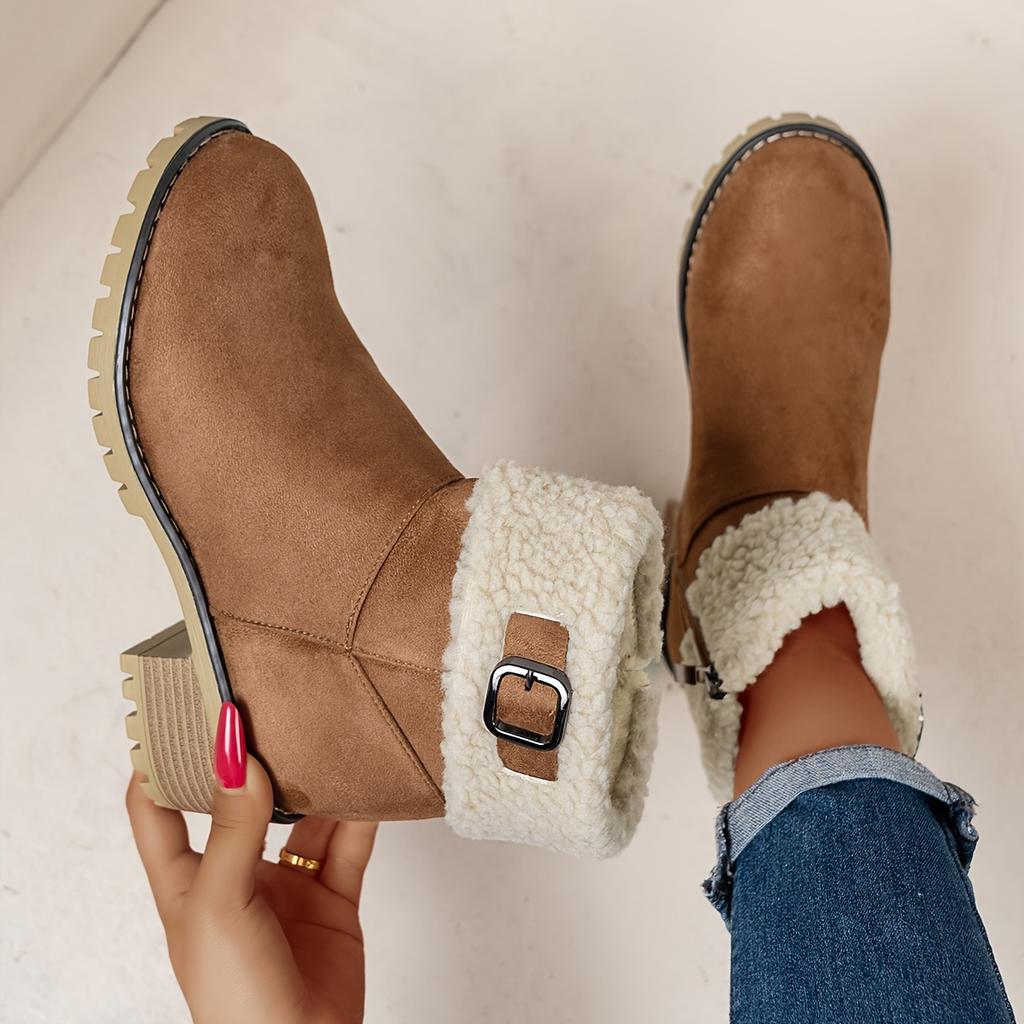 Comfortable Elegant Fleece-Lined Winter Shoes with Soft Furry Collar, Heighten Non-Slip Lightweight Round Toe Winter Boots for Commuting