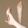 Summer Women High-heeled Slippers Sexy Pointed Toe Thin Heel Slippers Luxury Leather Slippers for Women Designer Peep Toe Slides