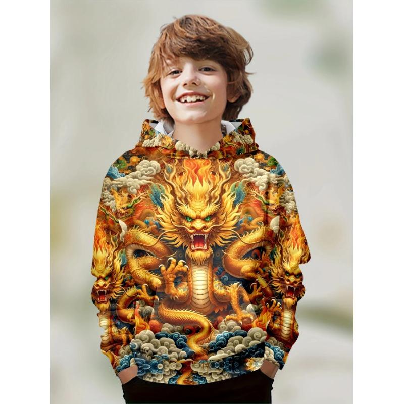Autumn 3D Dragon Printed Hoodies Fashionable Casual Sports Long Sleeved Children's Boy Hooded Sweatshirts