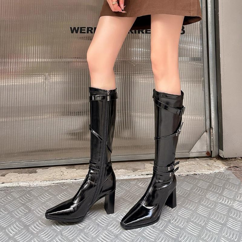 Popular High-heeled Boots Women's 2025 Temperament Thick-heeled Square-headed Knight Boots But Knee-high Boots