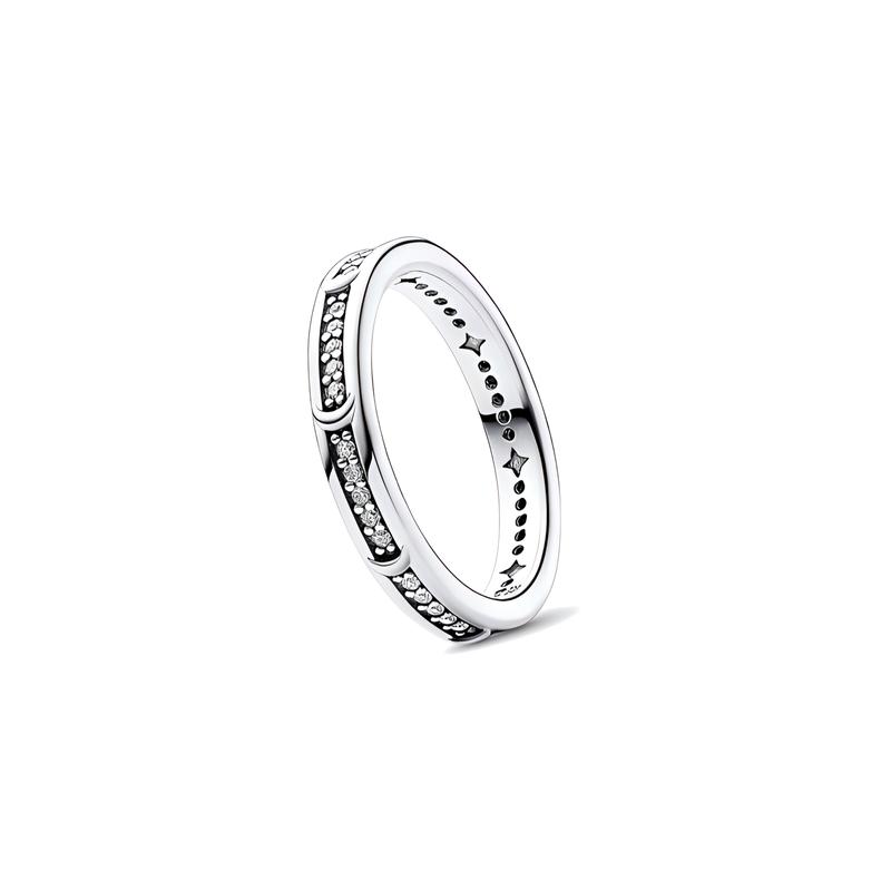 Pandora Inlaid Decoration 925 Silver Synthetic Cubic Zirconia Ring Women's Silver Silver 52 Mirror Jewelry Box