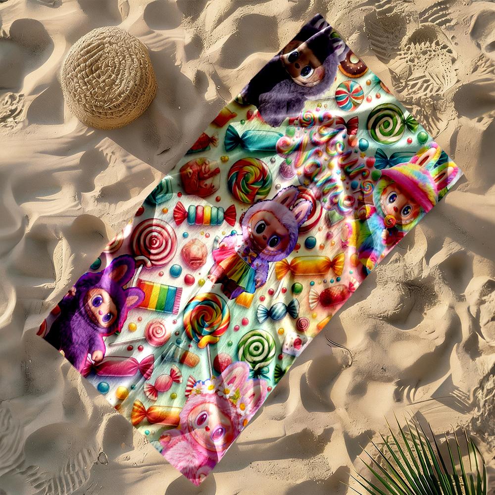 Labubu Customize Text Beach Towel Soft Durable Quick-Dry Ideal for Travel Outdoor Swim Pool Yoga Surf Camping Hiking Gym Gift Holiday