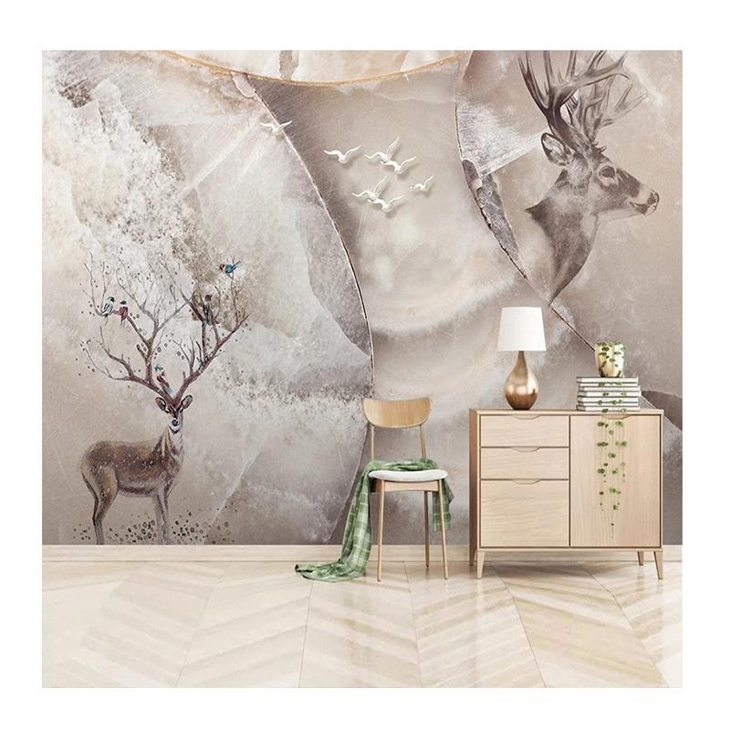 Large Size 3d Wallpaper Nordic Elk Marble Mural For Home Decor Room Art Painting For House Wall Mural