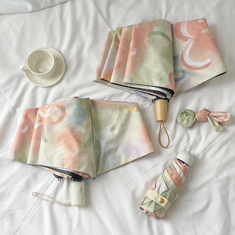 Retro Oil Painting Automatic Sun and Rain Umbrella – Women's Portable Sunscreen Parasol