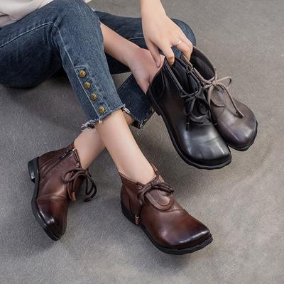 Retro Versatile Flat Short Boots Comfortable Commuting Casual Genuine Leather Women's Shoes