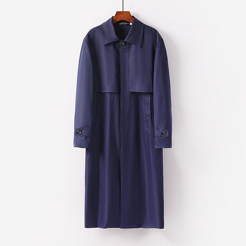 Men's Casual Long Trench Coat Spring Autumn Single Breasted British Vintage Windbreaker Coat