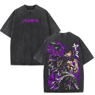 Harajuku Black Clover Yami Sukehiro Graphic T Shirt Vintage Washed Oversized Streetwear Men Women Clothing 100% Cotton Tee Top