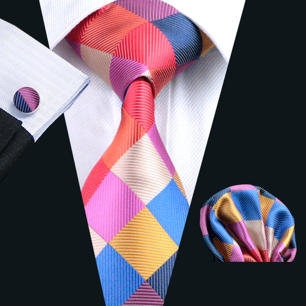 New Fashion Mens Accessory Silk Tie Set Necktie Pocket Square Cufflinks Set