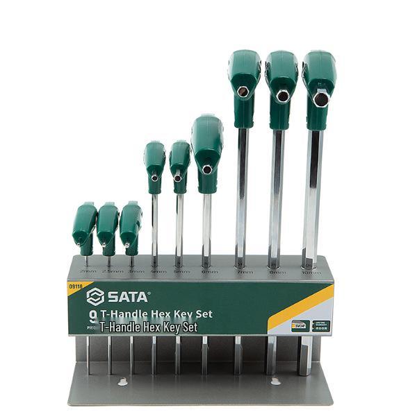 SATA 9-Piece Hex Key Set: T-Handle Ball End 09117 & Flat End L-Handle 09118, Sizes 1.5-10mm.