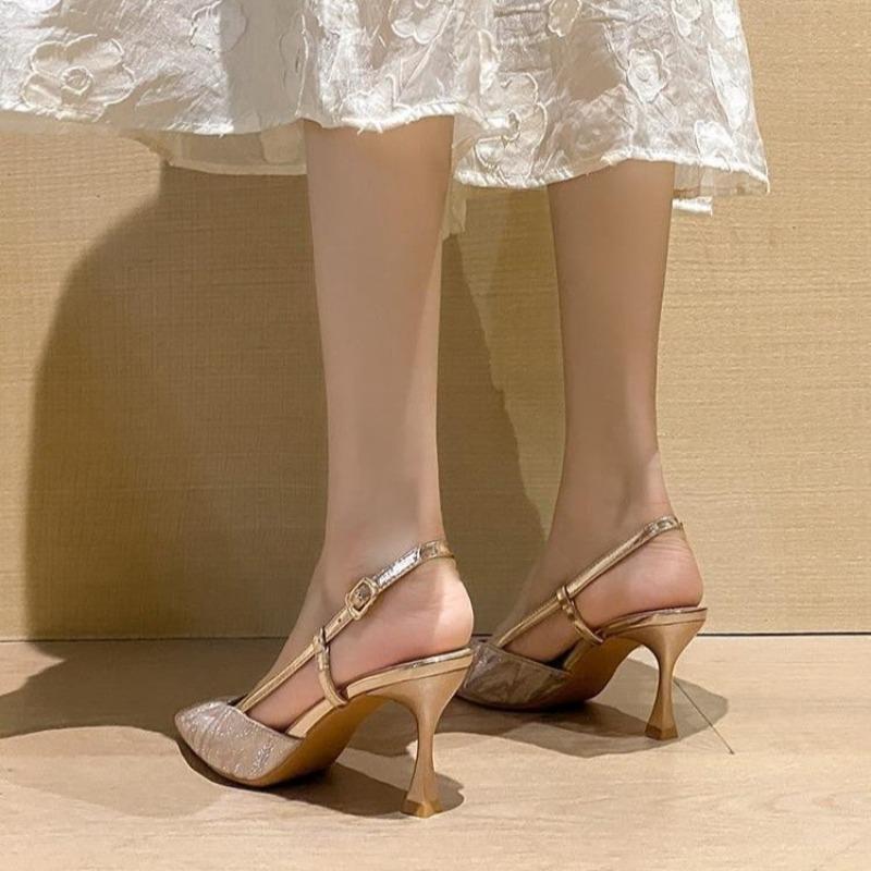 

Летние женские туфли-лодочки с острым носком, на высоком каблуке-шпильке, французские универсальные, с обтянутой головкой и ремешком с одной пряжкой 40