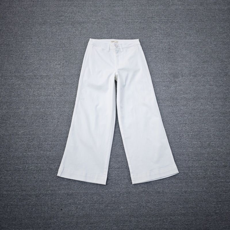 

European and American Spring and Summer High Waist Wide Leg Pants Stretch Cotton Soft Cropped Capri Multicolor Plus size Loose Slimming Jeans Women White 29