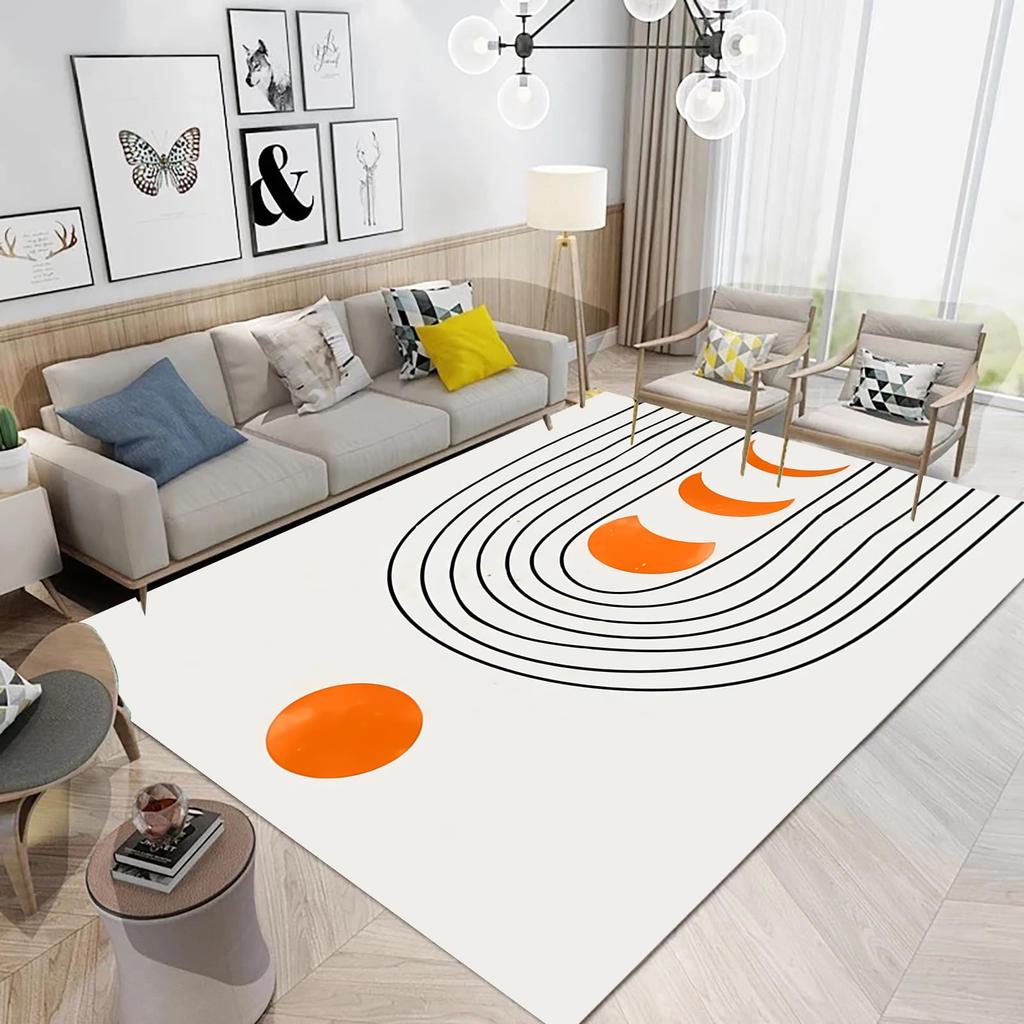 Boho Mid Century Style Area Rug Modern Plant Leaves Carpet Non Slip Abstract Art Floor Mat for Living Room Bathroom Office Decor