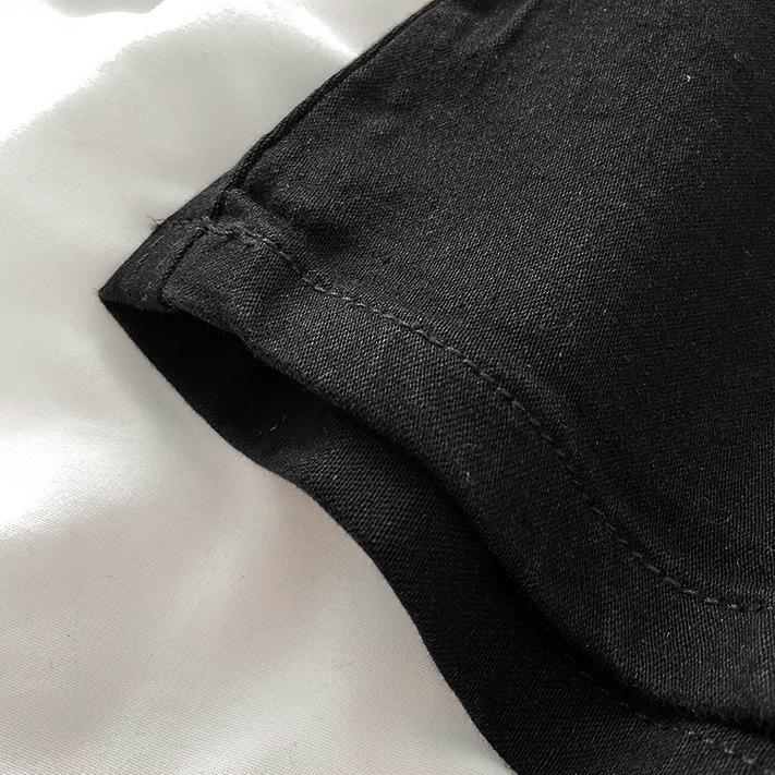 High-waisted Black Denim Short Pants for Women Simple and Versatile Tight and Hip-covered Pants