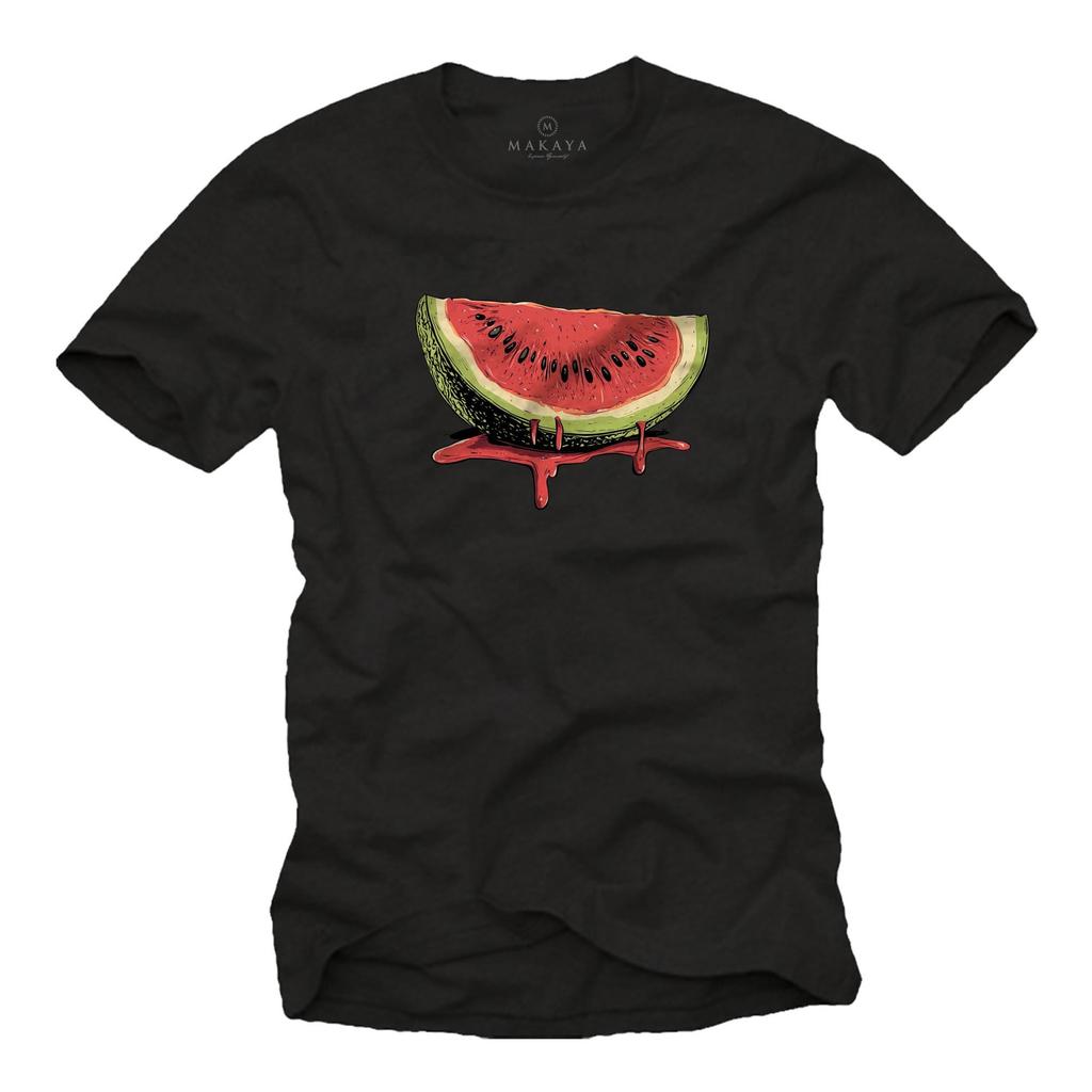 T-Shirt with Melon Print for Men - Vintage Colors Watermelon - Fruit Print Protest Shirt for Men Large Sizes S-5XL