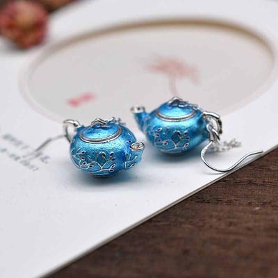Ceainic Emailat Stil Etnic Thai Cercei cu Prune Pentru Femei Exquisiti Cârlig de Ureche Chinezesc Accesorii Hanfu Bijuterii