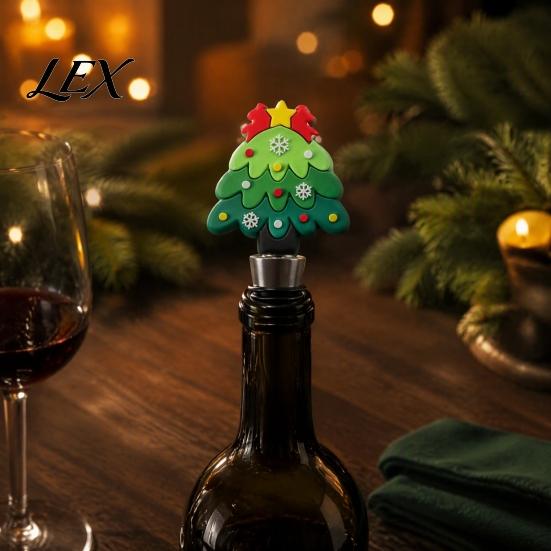 Wine Preservation Tools Christmas Bottle Stopper, Stainless Steel Reusable Cork, Decorative PVC Cartoon Festive Plugs Toppers Design, Airtight Sealing