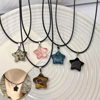Crystal Pentagram Star Pendant Necklace Sacred Healing Zircon Natural Stone Pendant for Women Girls Necklace Crystal Healing