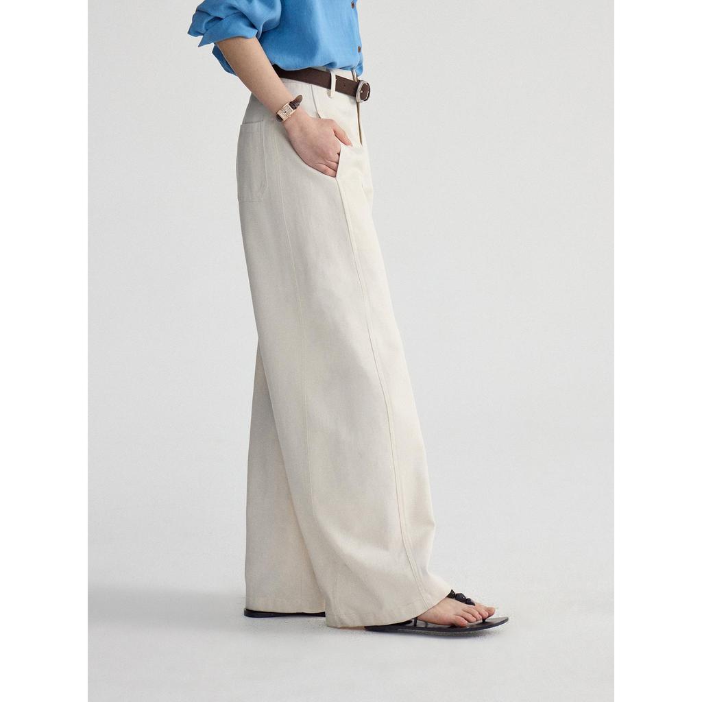 Early Morning Curved-Leg Tencel Pants with Side Pockets - Floor-Length Casual Wear