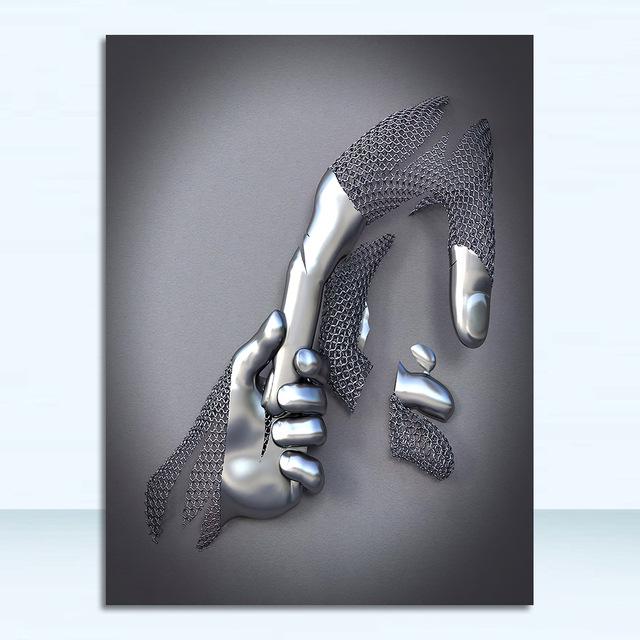 Romantic Abstract Metal Figure Sculpture Canvas Print: Modern Wall Art