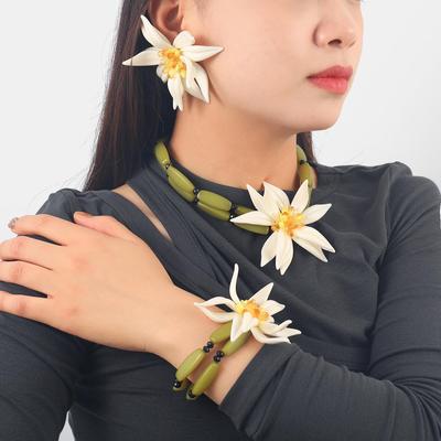 Z New 3-Piece Exaggerated Floral Resin Jewelry Set: Earrings, Necklace & Bracelet for Women