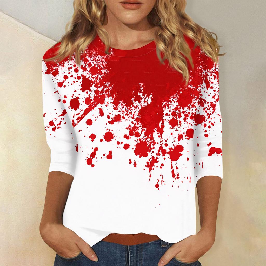 Women's Fashion Casual Round Neck 3/4 Sleeve Loose  Printed T-Shirt Ladies Top