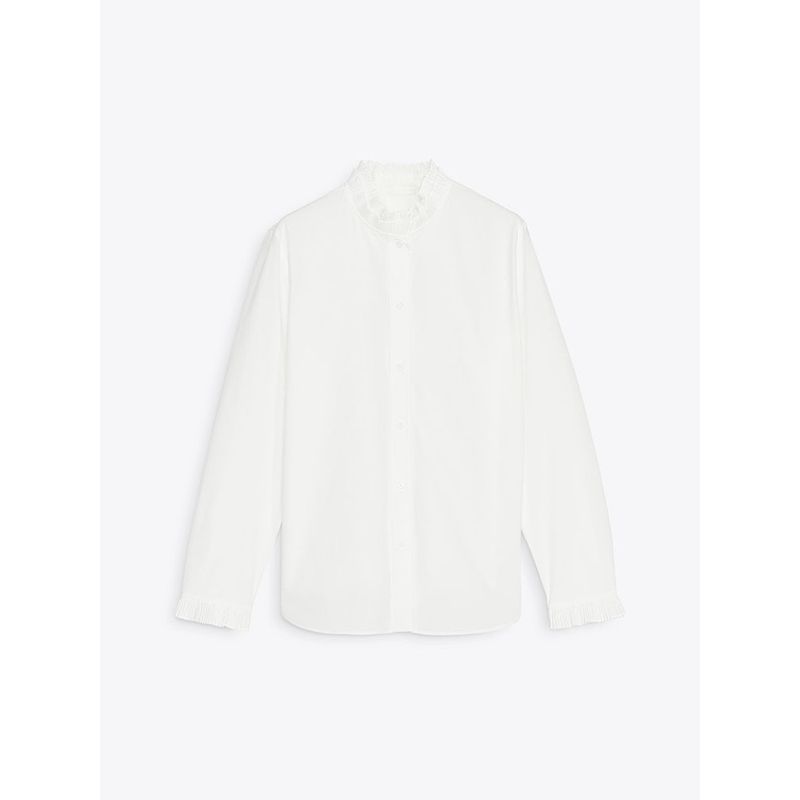 Za2025 Spring New Women's Clothing Minimalist Easiest for Match Pure Color Long Sleeves Casual Spinning Laminated Decoration Shirt 4786060