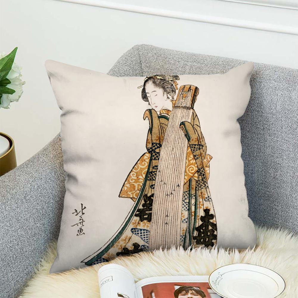 Katsushika H-Hokusai Waves Pillow Case For Car Sofa Decorative Home Double-sided Print Plush Square Throw Pillow Cushion Cover