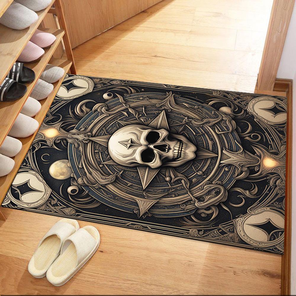 Golden Skull Artwork Floor Mats for Living Room, Bedroom and Room Decoration Are Suitable for Gifts.
