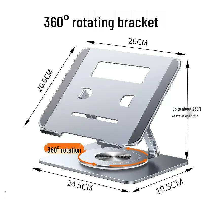Aluminum Alloy Rotating Laptop Stand with Heat Dissipation, Folding and Height Adjustable.