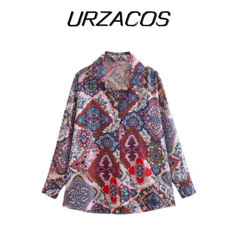 Ur Autumn and Winter European and American Style Silk Satin Texture Vertical Shirt