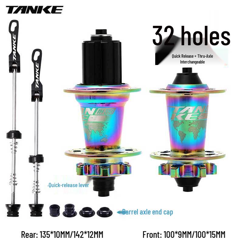TANKE Mountain Bike 4-Bearing Hub: Quick Release Thru Axle, Iridescent Aluminum Alloy.