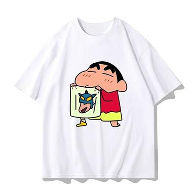2025 Neues Shin Chan Buntstift Bedrucktes Sommer T-Shirt Baumwolle Japanischer Cartoon Damen T-Shirt Kurzarm Rundhals Lockeres T-Shirt Oberteil